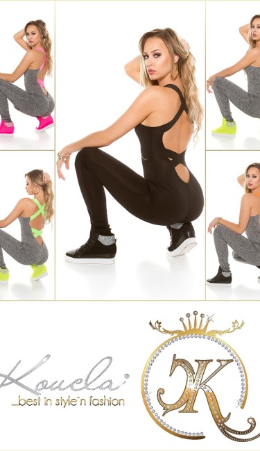 Trendy workout-sport jumpsuit met sexy rug fuchsiaroze